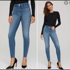 Good American Good Legs High Rise Skinny Jeans Blue Raw Hem Med Wash